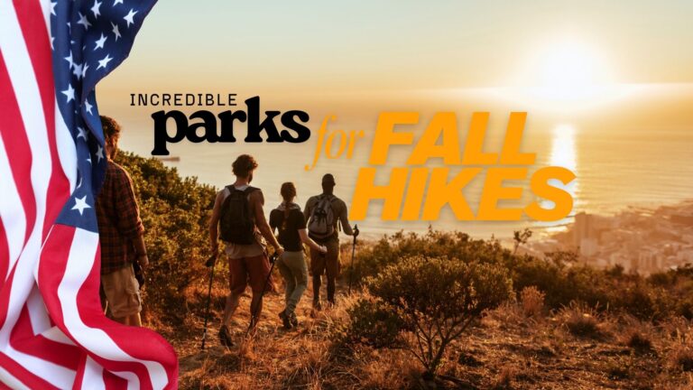 people hiking in fall in a national park in the USA